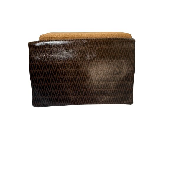 Authentic Valentino Vintage Brown V Monogram Clutch Foldover Faux Leather Womens - Picture 2 of 10